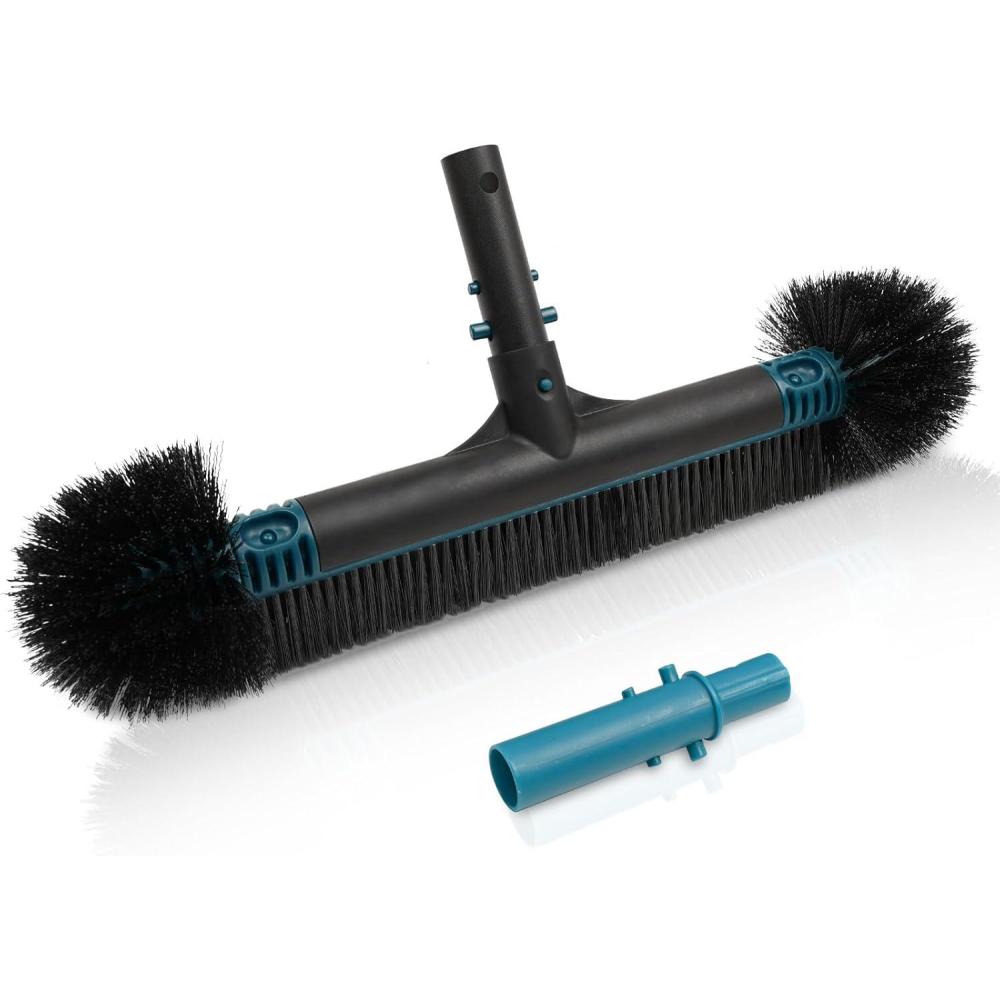 imageGeneric Poolvio 20quotquot 2 in 1 Pool Brush Head for Swimming Pool Heavy Duty Scrub Brush with EZ Clip ampamp Wavy Nylon Bristles for Cleaning Pool Walls Floors Steps Pole not Included Blueblack