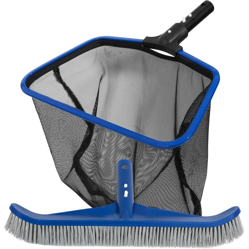 imagePOOLAZA Aluminum Frame Pool Skimmer Net ampamp 165 Pool Brush Head Deep Bag Pool Net Skimmer ampamp Pool Brushes for Cleaning Pool Walls Professional Pool Cleaning Kit for Above Ground Pool ampampInground Pools