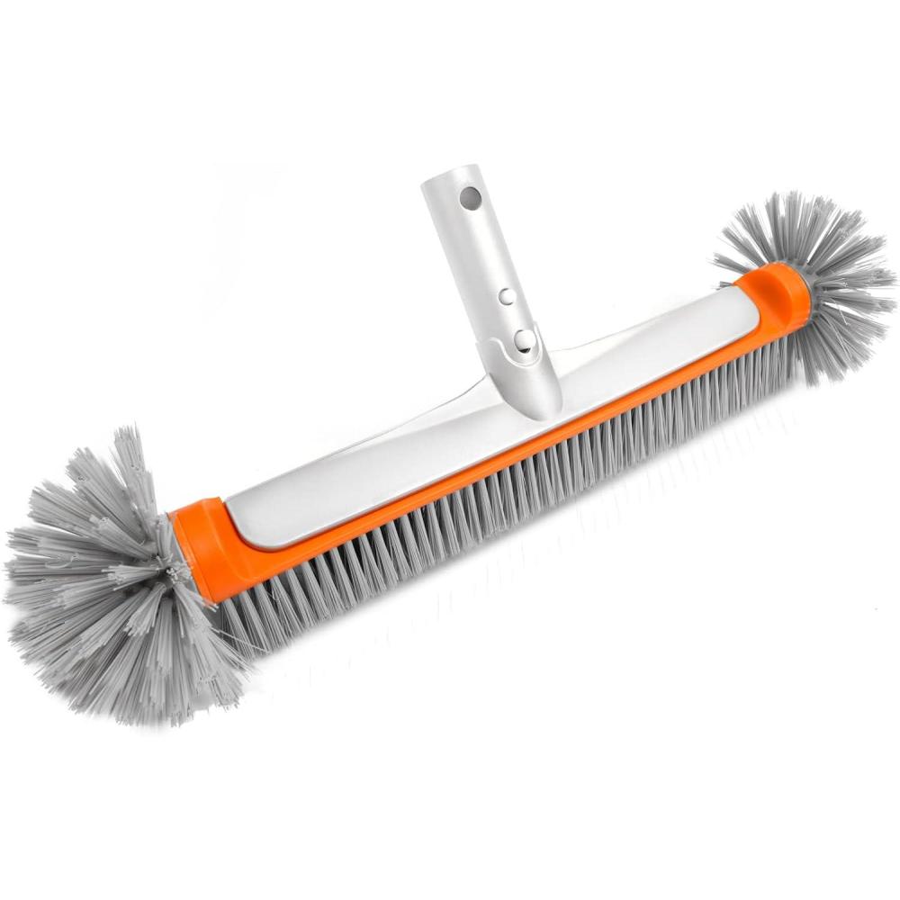 imagePoolvio Professional 175quot Floor ampamp Wall Pool Cleaning Brush with Tough Around Nylon Bristles EZ Clip Aluminum Handle Easily Sweep from Walls Floors Steps OrangeOrange