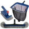 imageDeluxe Swimming Pool Cleaning Kit Including Pool Skimmer Net with Rubber Edge 175quot Pool Brush Head ampamp Rotatable Pool Scrub Brush Heavy Duty Pool Cleaning Kit Inground ampamp Above Ground Pool No Pole