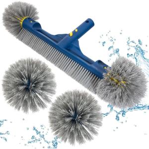 POOLAZA 18’’ & 20’’ Pool Brushes with Round Ends, Detachable Pool Brushes for Cleaning Pool Walls & Tiles, 2 in 1 Pool Brush Head for Inground Pools/Above Ground Pools,High-Efficient Pool Scrub Brush