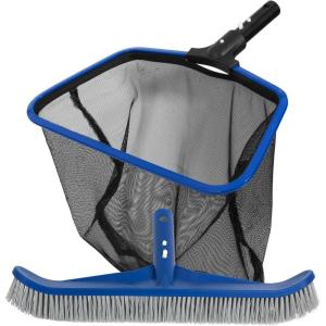 POOLAZA Aluminum Frame Pool Skimmer Net & 16.5” Pool Brush Head, Deep Bag Pool Net Skimmer & Pool Brushes for Cleaning Pool Walls, Professional Pool Cleaning Kit for Above Ground Pool &Inground Pools