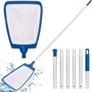 POOLAZA Hot Tub Skimmer Net Handheld, Professional Pool, Spa, Pound Skimmer Net with Aluminum Pole Handle, Deep Ultra Fine Mesh Netting Small Pool Skimmer Net, Upgrade Durable Hot Tub Net Hand Skimmer(Skimmer with Pole)