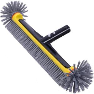 POOLAZA Pool Brush Head with Round Ends, Heavy Duty Pool Brushes for Cleaning Pool Walls, Floors Steps & Corners, 17.5″ Pool Brush with Sturdy Aluminum Handle & Durable Nylon Bristles (Yellow)(Yellow)