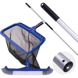 POOLAZA Pool Cleaning Kit, Including Pool Brush & Ultra Fine Mesh Pool Skimmer Net with Pole, Pool Net Skimmer & 17.5” Pool Brush Head with 10.5ft Aluminum Pool Pole, Pool Net and Brush with Pole