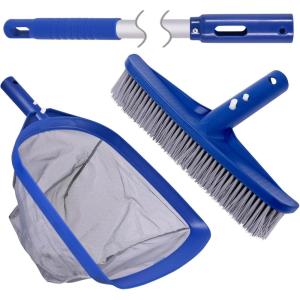 POOLAZA Pool Skimmer Net & Pool Brush Head with 50” Aluminum Pool Pole