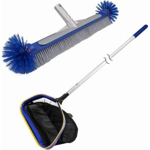Pool Rake with 3FT – 10FT 1.00mm Adjustable Pole and Pool Brush