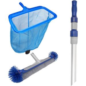 Poolvio 12FT Telescopic Pole, Pool Round Brush & Pool Rake