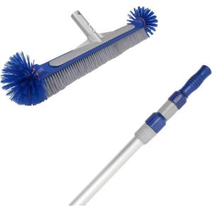 Poolvio 12FT Telescopic Pole and 17.5″ Pool Round Brush (Blue)