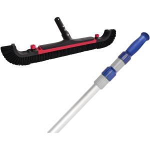 Poolvio 15FT Telescopic Pole and 22″ Extra-Wide Pool Brush (Red)