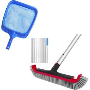 Poolvio 17.5″ Pool Brush Pole Set with 13.5” Fine Mesh Pool Skimmer
