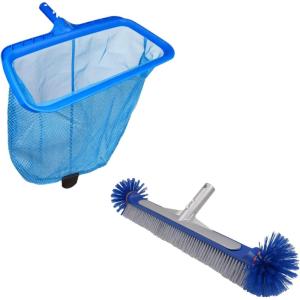 Poolvio Double-Layer Pool Rake with 17.5” Pool Round Brush (Blue)