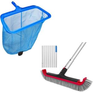Poolvio Double-Layer Pool Rake with 17.5″ Pool Brush Pole Set
