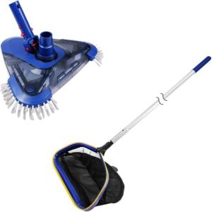 Poolvio Heavy Duty Pool Rake Pole Set with Pool Vacuum Head