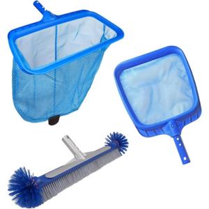 Poolvio Pool Skimmer Net, Pool Rake & Pool Round Brush (Blue)