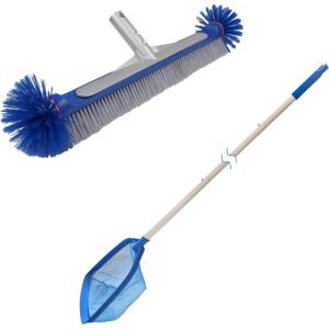 Poolvio Pool Skimmer Net with Telescopic Pole and Pool Brush