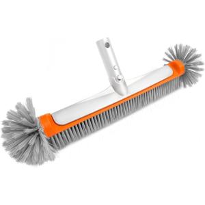 Poolvio Professional 17.5″ Floor & Wall Pool Cleaning Brush with Tough Around Nylon Bristles, EZ Clip Aluminum Handle- Easily Sweep from Walls, Floors, Steps (Orange)(Orange)
