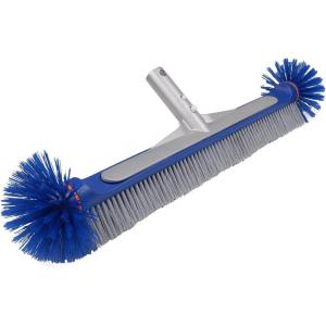 Poolvio Professional 17.5″ Floor & Wall Pool Cleaning Brush with Tough Around Nylon Bristles, EZ Clip Aluminum Handle- Easily Sweep from Walls, Floors, Steps (Orange)(Blue)