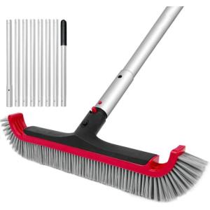 Swimming Pool Brush with Pole – 17.5″ Wall Brush with 10FT Adjustable Aluminum Pole, Nylon Bristles, Curved Ends, EZ Clip Handle, Pool Brush for Cleaning Walls, Tiles & Floors