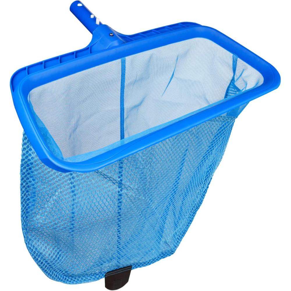 imagePoolvio Pool Deep Skimmer Net with 3ft  10ft 10mm Thick Adjustable Aluminum Pole ampamp Fine Mesh Bag Leaf Skimmer Rake Net for Above Ground ampamp Inground Swimming Pools Removes All DebrisPlastic Double Layer Pool Rake