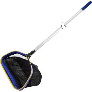 Poolvio Pool Deep Skimmer Net with 3ft – 10ft 1.0mm Thick Adjustable Aluminum Pole & Fine Mesh Bag Leaf Skimmer Rake Net for Above Ground & Inground Swimming Pools, Removes All Debris(Pool Rake with Pole)